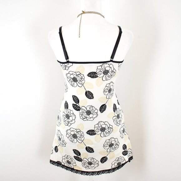 00s Y2K White Black Cream Floral Lace Flowy Babydoll Cami Slip Top Size Large - Picture 3 of 6